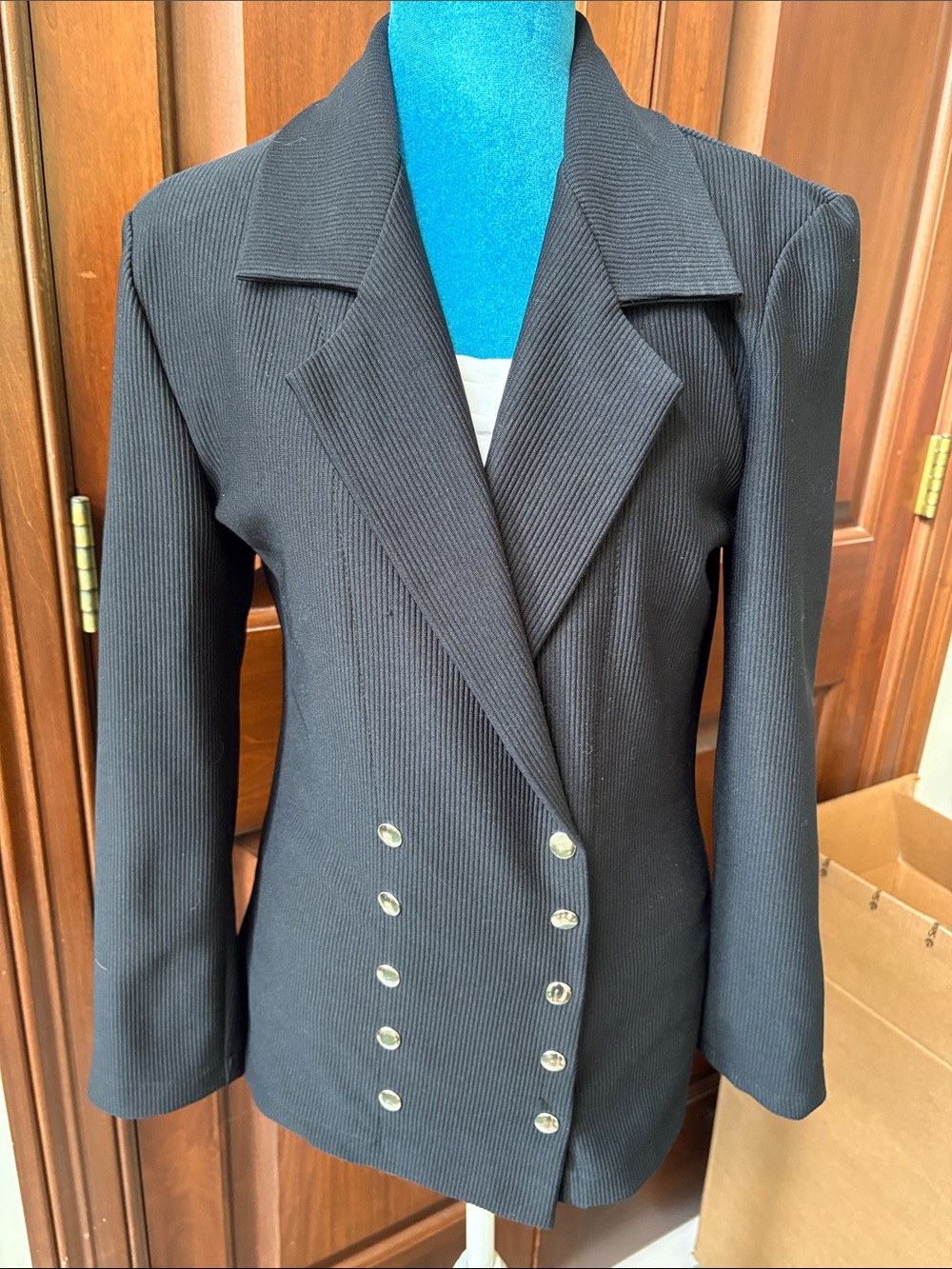Blazer  Jacket  Double-Breasted Silvertone snaps Ribbed polyester women’s size S